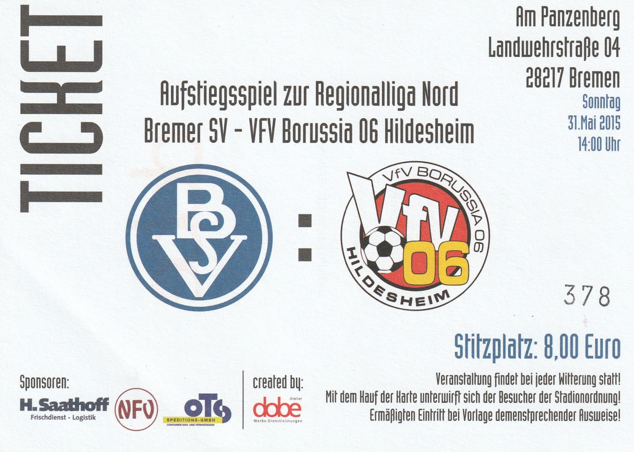 RS3982 Eintrittskarte Relegation 2014 15 gegen VfV Hildesheim © BSV